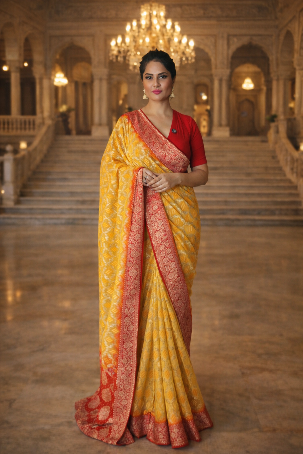 Pure Georgette Zari Weaving Bandhani Saree