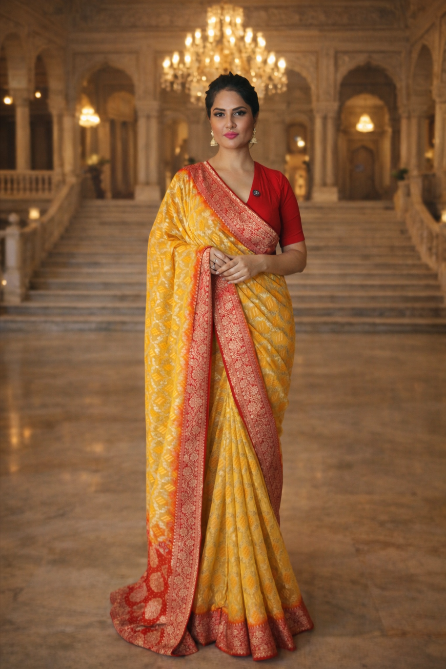 Pure Georgette Zari Weaving Bandhani Saree