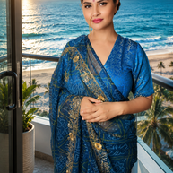 Royal Blue Bandhani Georgette Saree with Golden Sequence Tari Work