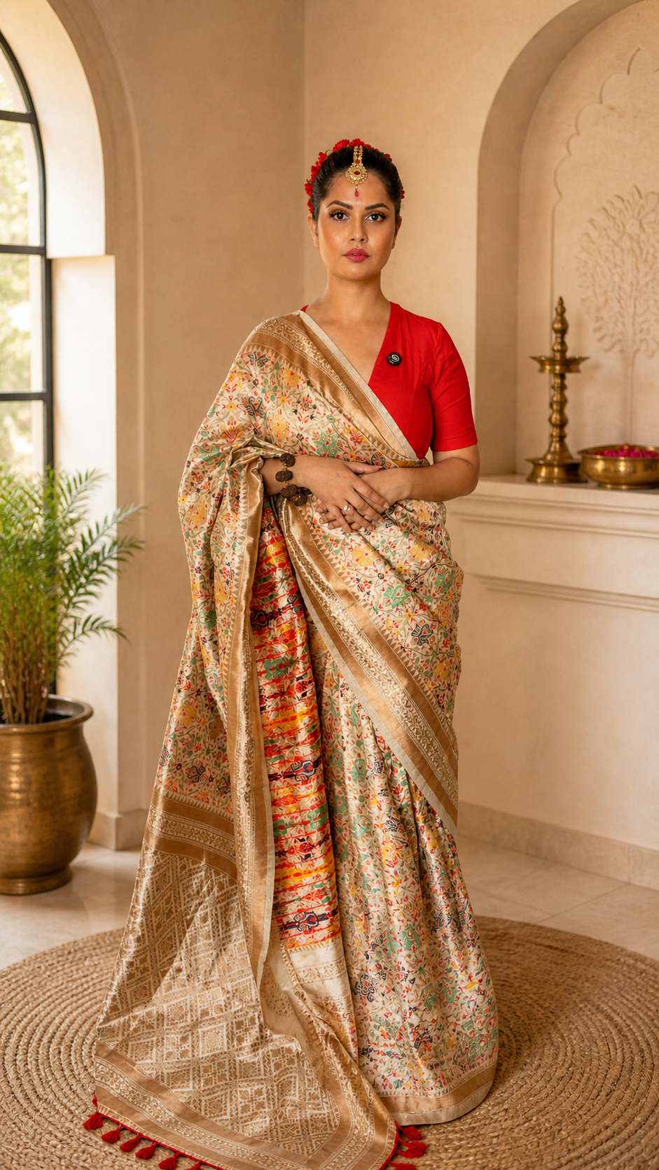 Off White Banarasi Silk Saree With Zari Weaving Work