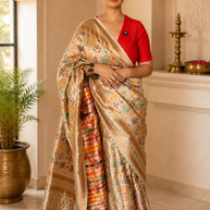 Off White Banarasi Silk Saree With Zari Weaving Work