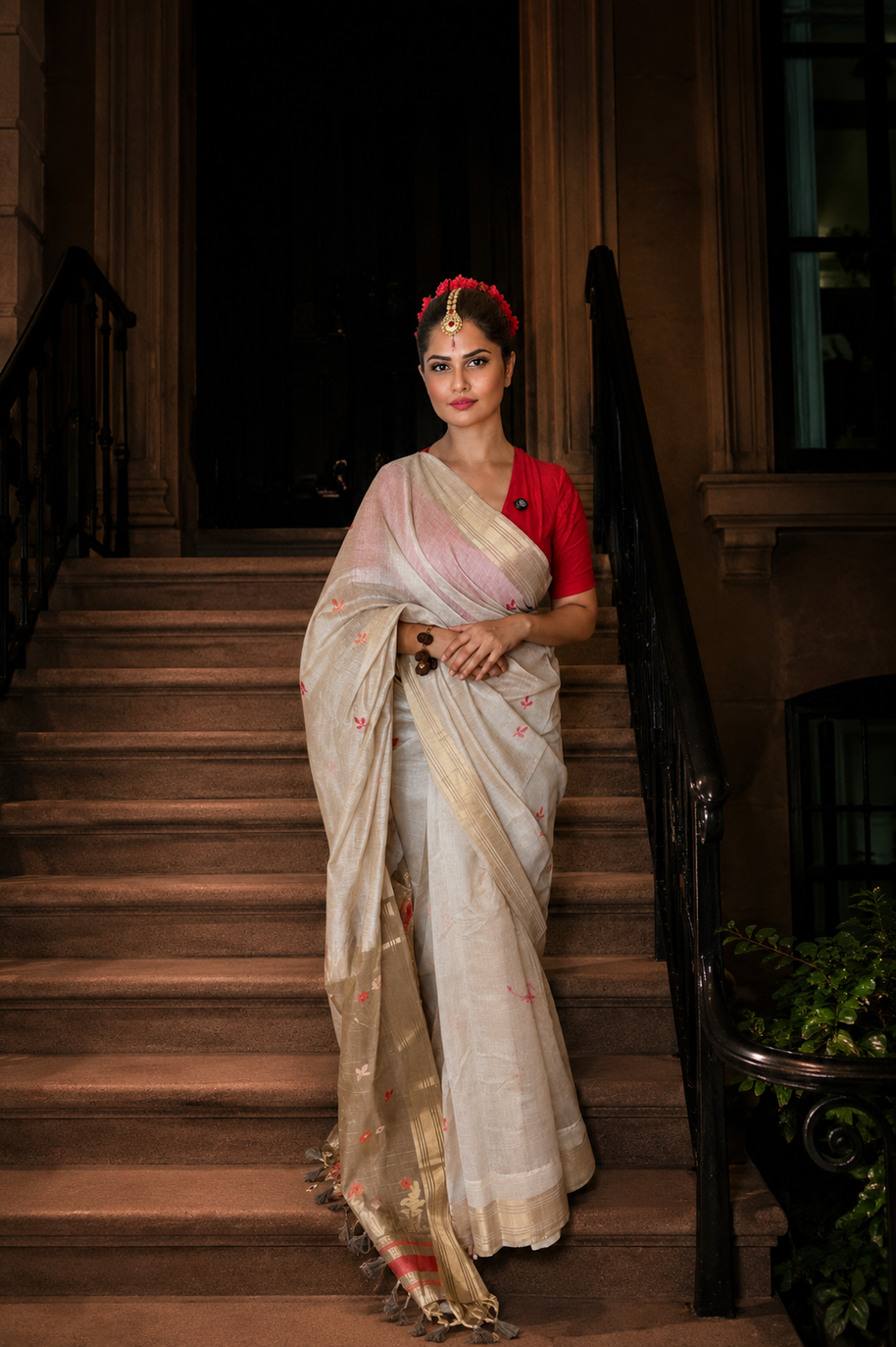 Top Selling Beige Muga Cotton Saree With Zari Weaving Work