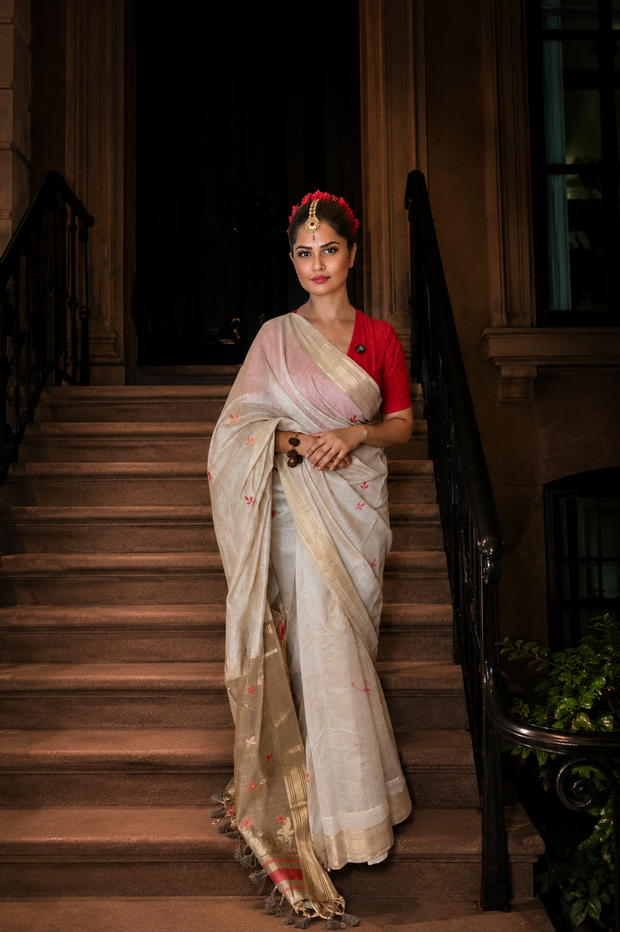 Top Selling Beige Muga Cotton Saree With Zari Weaving Work