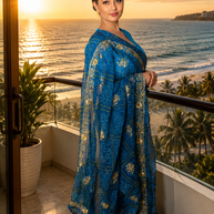 Royal Blue Bandhani Georgette Saree with Golden Sequence Tari Work