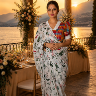 VASTRAYAM White Mulmul Cotton Bagru Print Saree