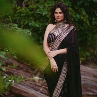 Premium Black Georgette Saree with Embroidered  Border