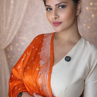 VASTRAYAM Bright Orange Mashru Katan Silk Banarasi Saree