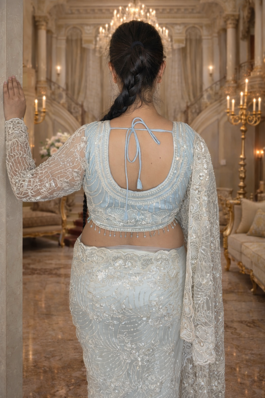 VASTRAYAM Luxury Heavy Embroidered Designer Net Saree