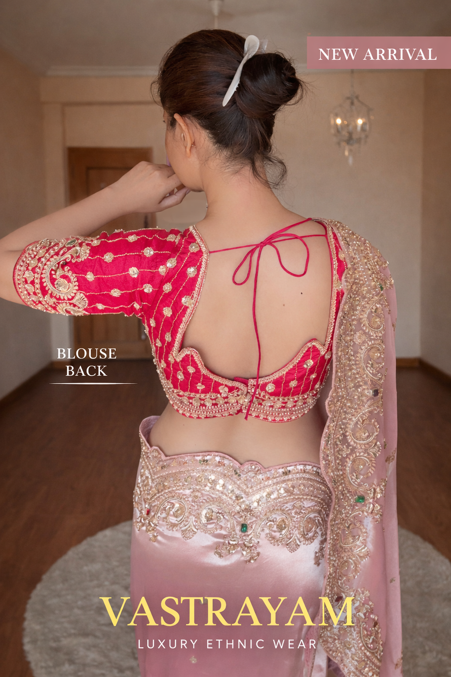 VASTRAYAM Pink Handwork Silk Saree with Designer Blouse