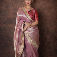 Pink Banarasi Tissue Silk Saree with Zari Border & Rich Pallu