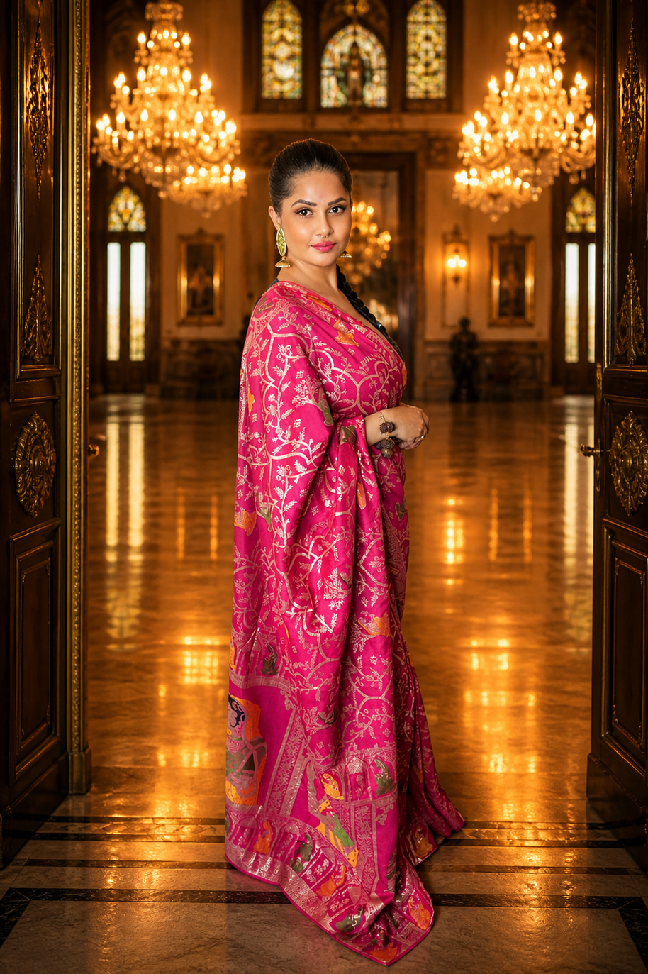 Royal Rani Pink Munga Silk Banarasi Saree