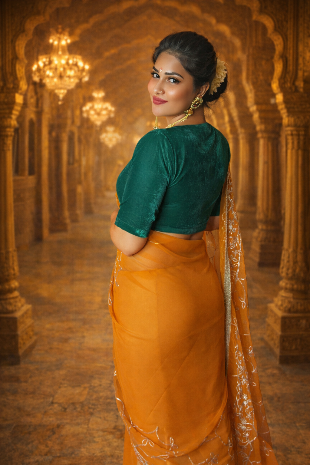 VASTRAYAM Exclusive Mustard Georgette Saree with Embroidered Detailing