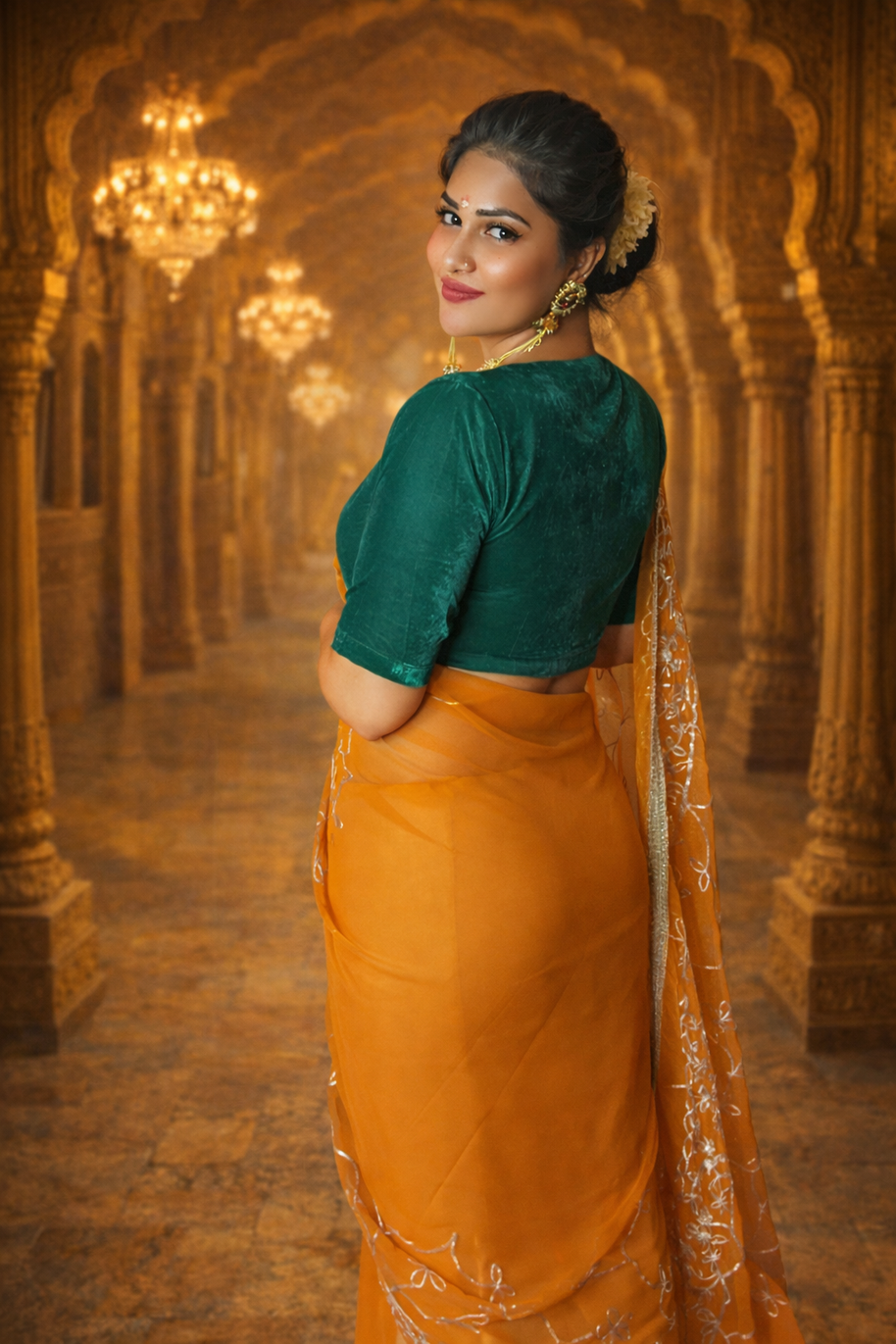 VASTRAYAM Exclusive Mustard Georgette Saree with Embroidered Detailing