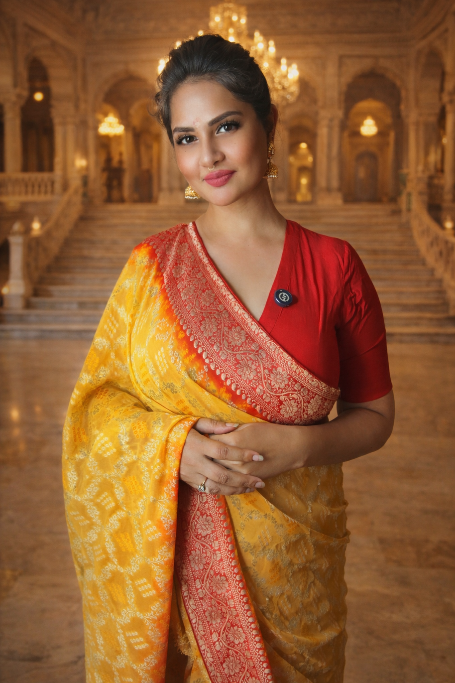 Pure Georgette Zari Weaving Bandhani Saree