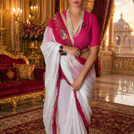 VASTRAYAM Premium White Pink Ombre Georgette Saree