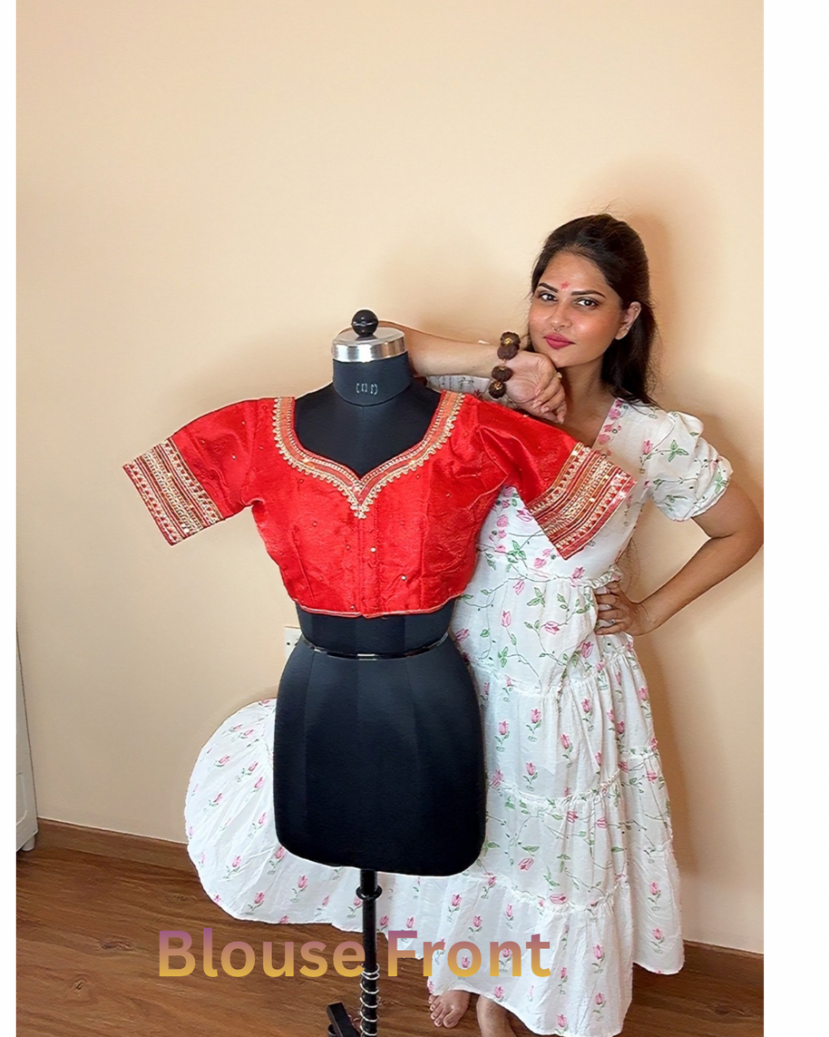 VASTRAYAM Red Embroidery Blouse (Front & Back)