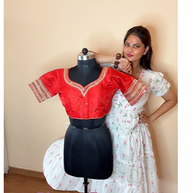 VASTRAYAM Red Embroidery Blouse (Front & Back)