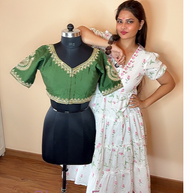 VASTRAYAM Pista Green Embroidery Blouse (Front & Back)