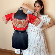 VASTRAYAM Red Embroidery Blouse (Front & Back)