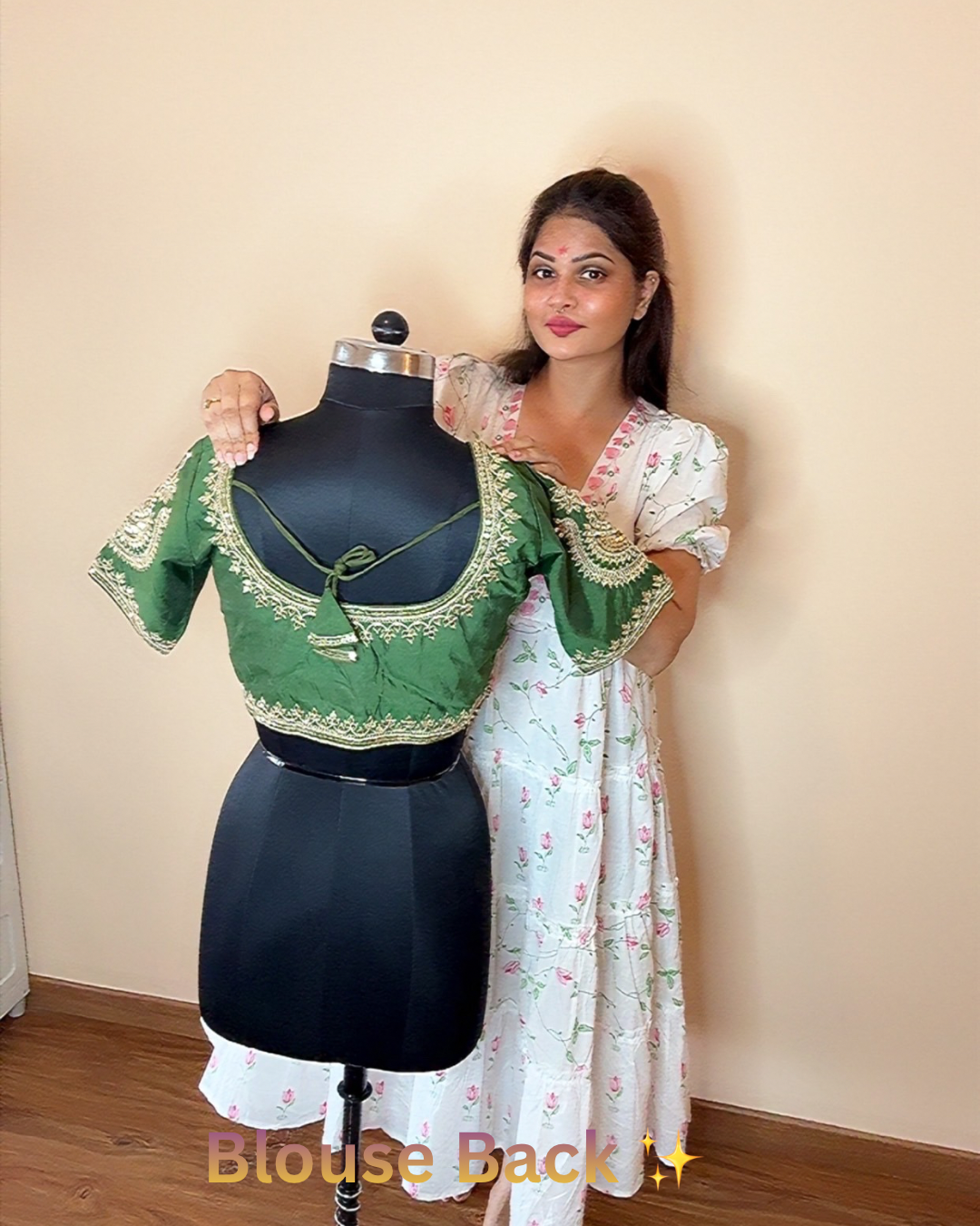 VASTRAYAM Pista Green Embroidery Blouse (Front & Back)