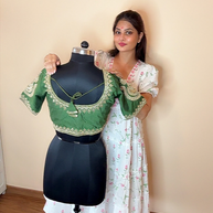 VASTRAYAM Pista Green Embroidery Blouse (Front & Back)