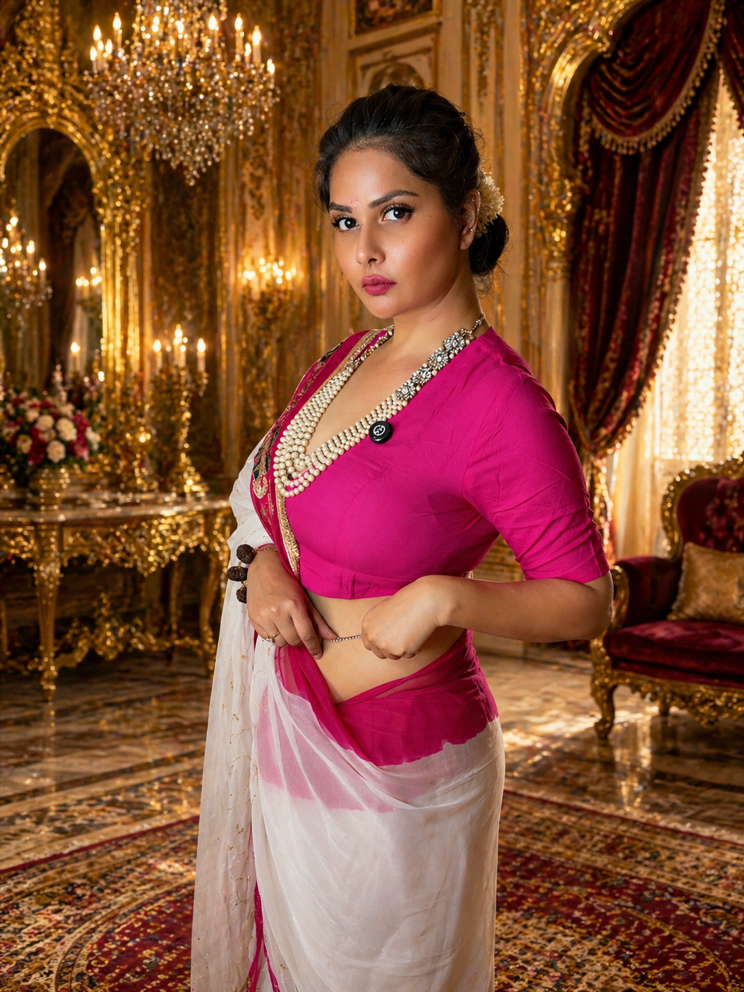VASTRAYAM Premium White Pink Ombre Georgette Saree