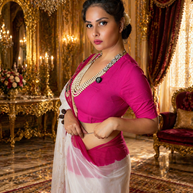 VASTRAYAM Premium White Pink Ombre Georgette Saree