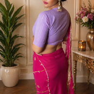 VASTRAYAM Rani Pink Georgette Saree With Golden Work