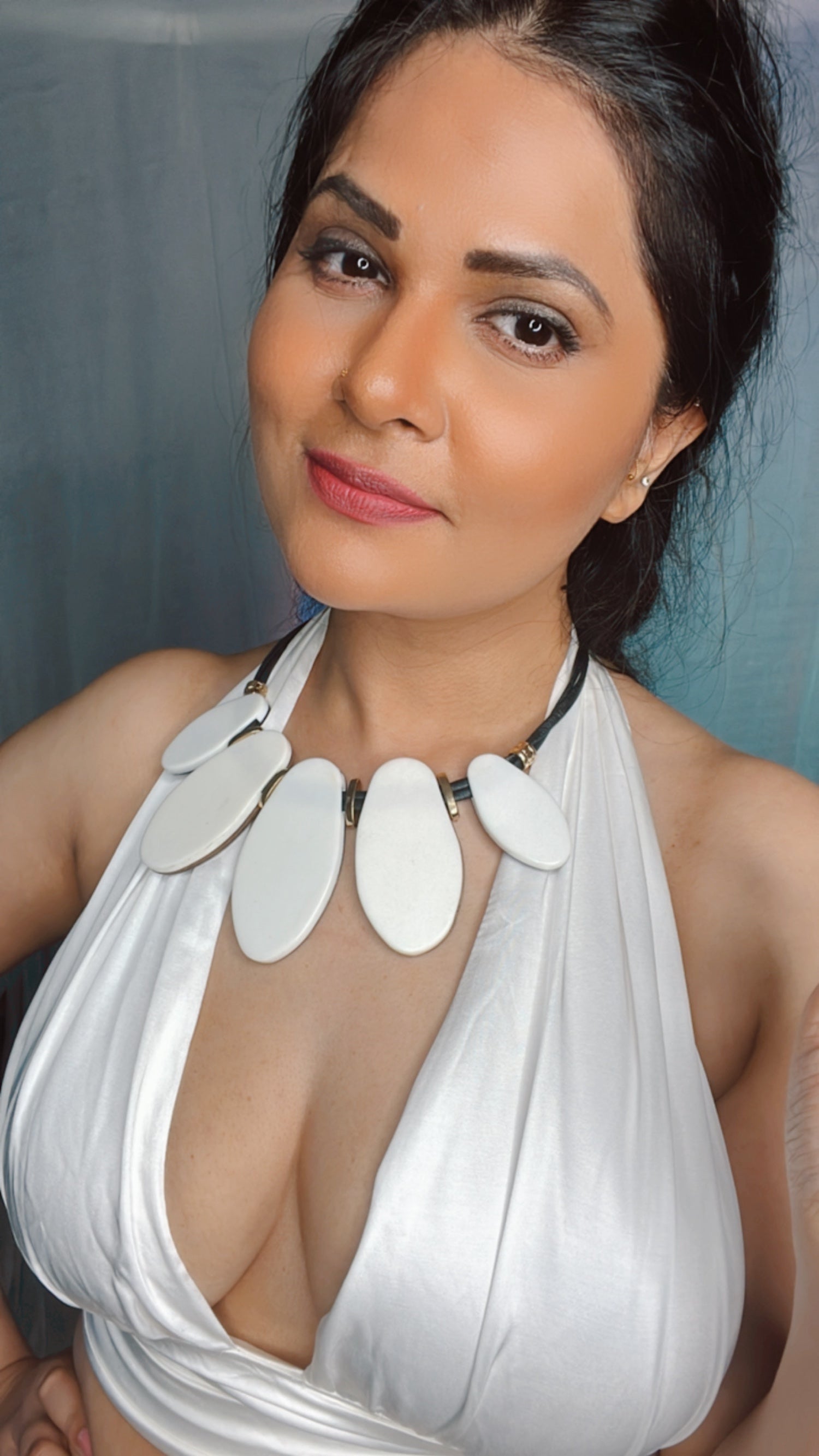VASTRAYAM  Halter Neck Satin Top