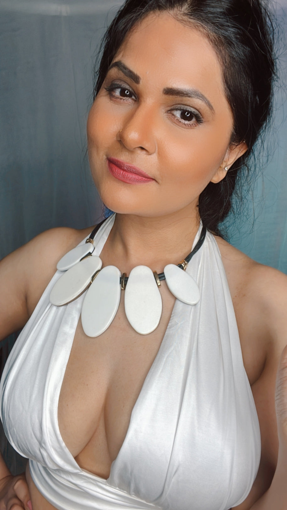 VASTRAYAM  Halter Neck Satin Top