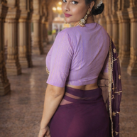 VASTRAYAM Exclusive Wine Purple Georgette Saree with Gold Embroidery