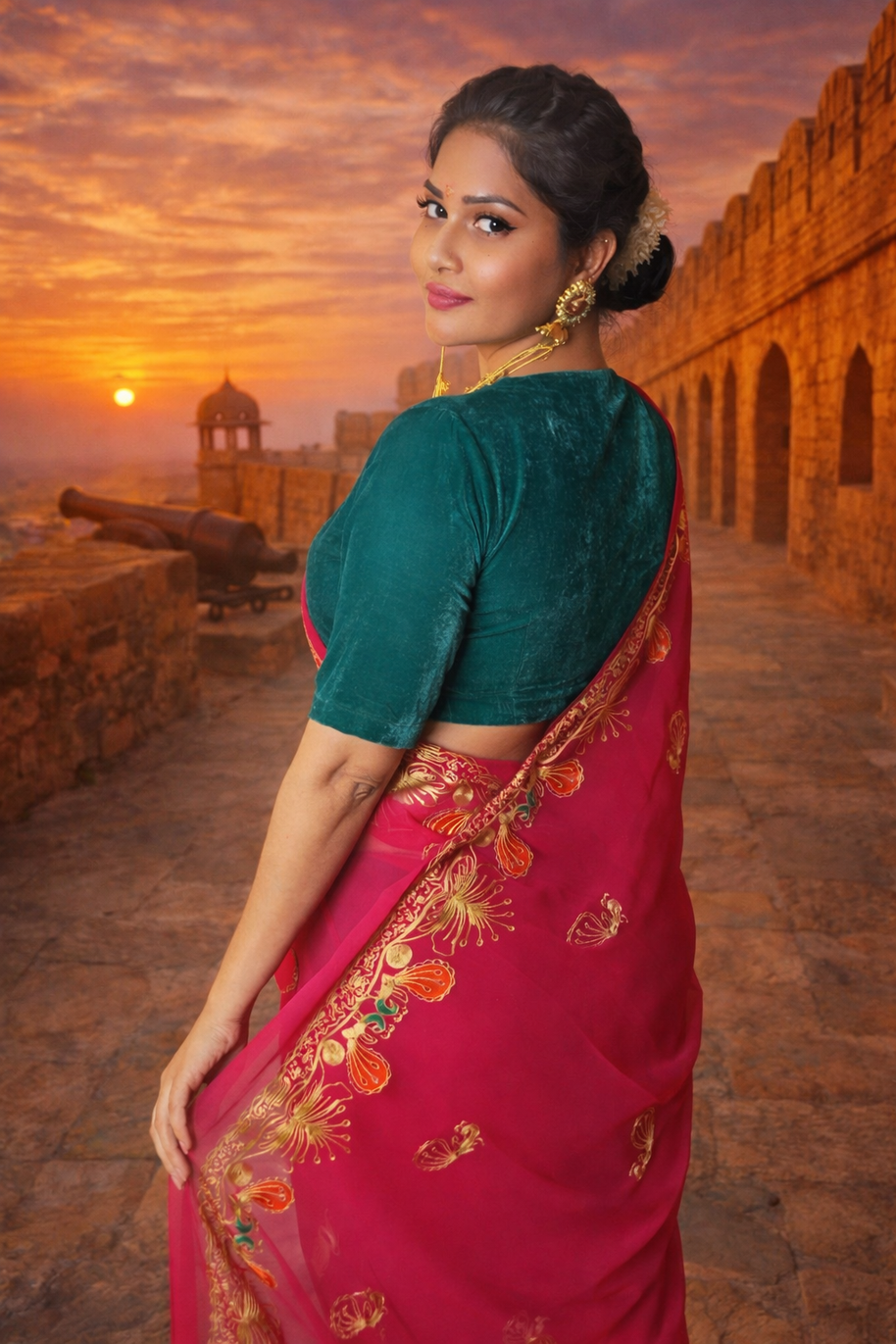 VASTRAYAM Exclusive Georgette Saree – Rich Pink