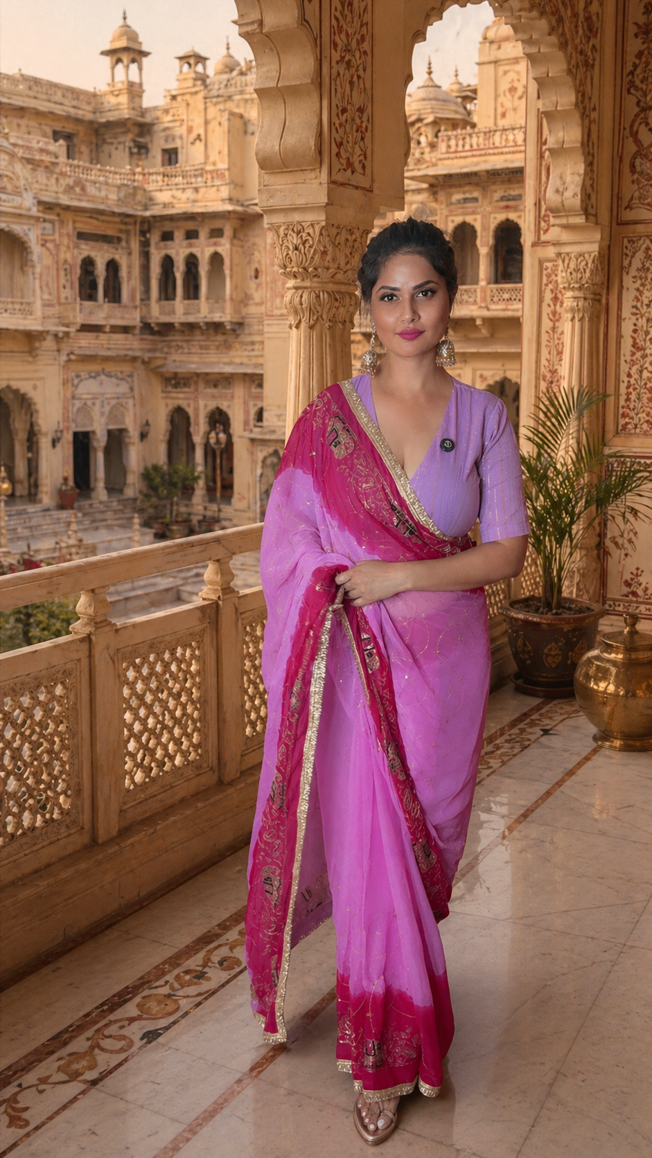 VASTRAYAM Premium Pink Ombre Georgette Saree