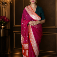 Royal Rani Pink Pure Georgette Zari Saree