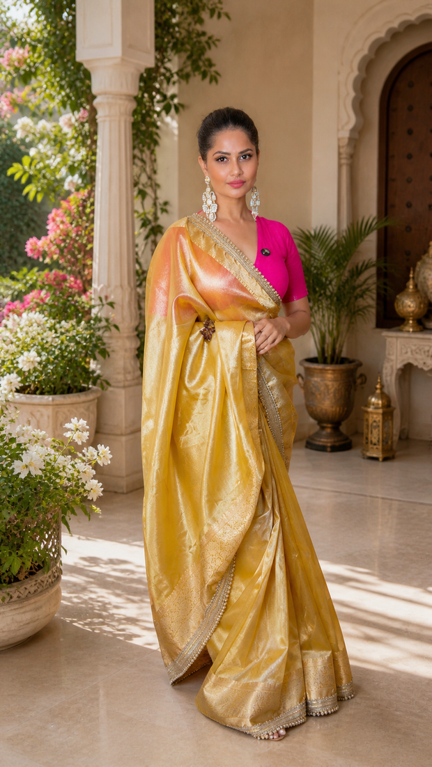 Tissue Silk Banarasi Saree with Designer Lace Work