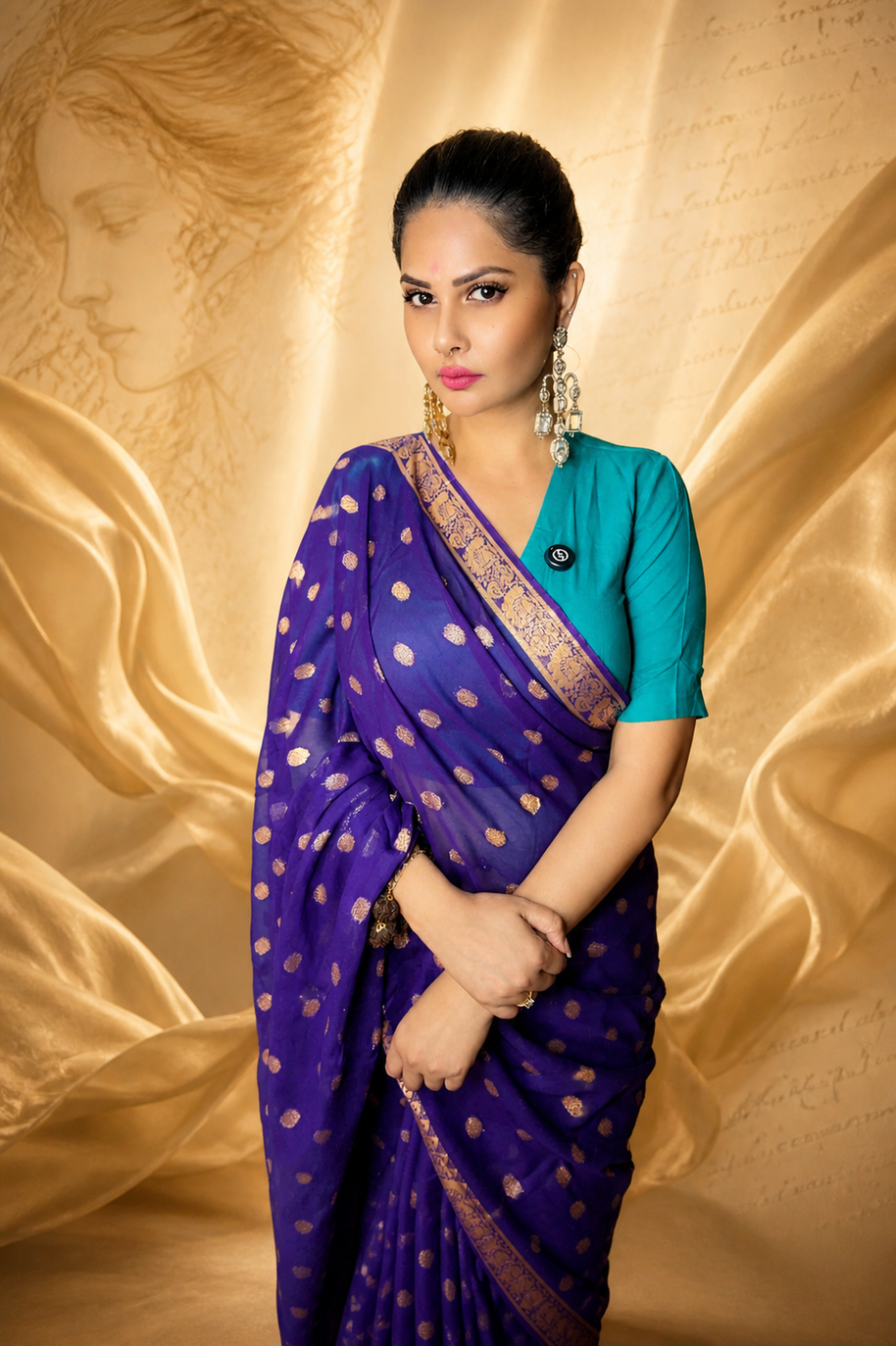 VASTRAYAM Blueish Purple Khaddi Buti Georgette Saree