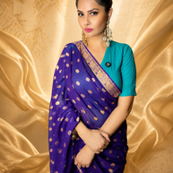 VASTRAYAM Blueish Purple Khaddi Buti Georgette Saree