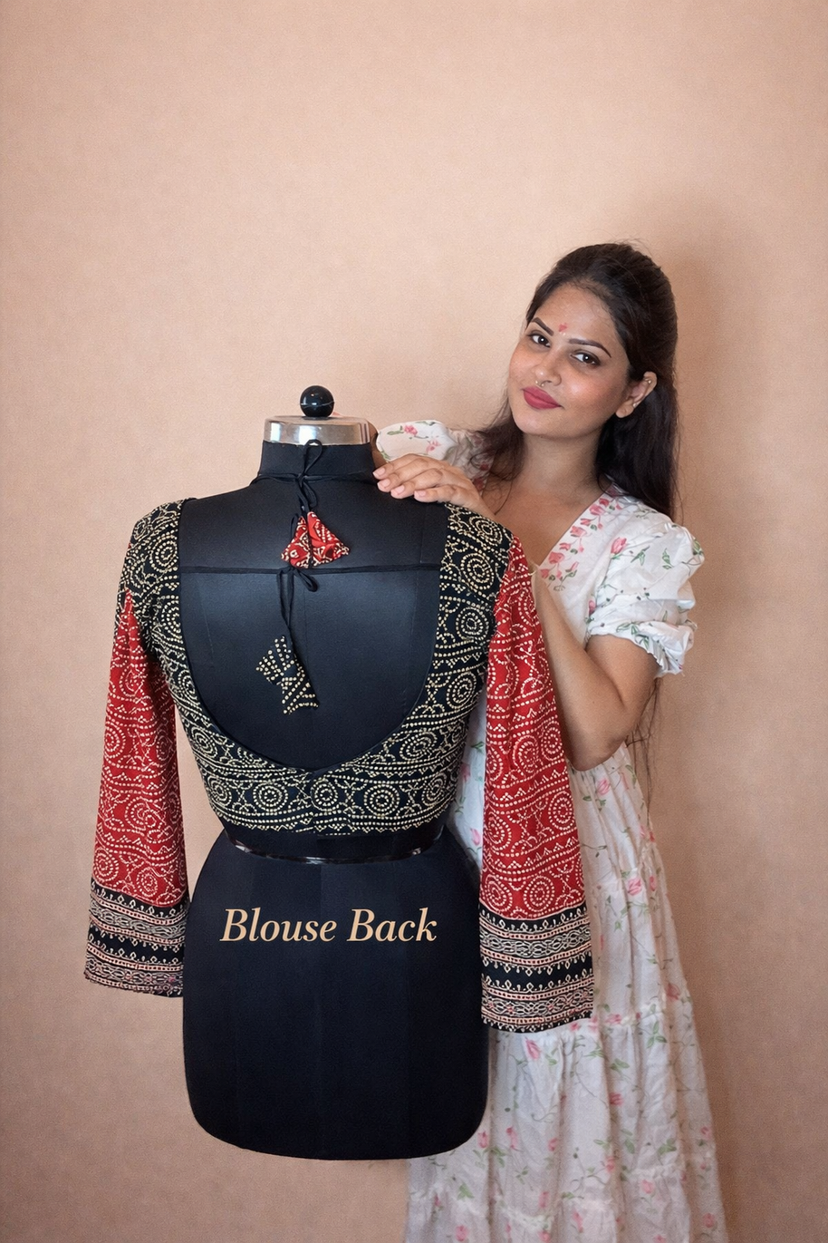 VASTRAYAM Red Ajrakh Printed Blouse (Front & Back)