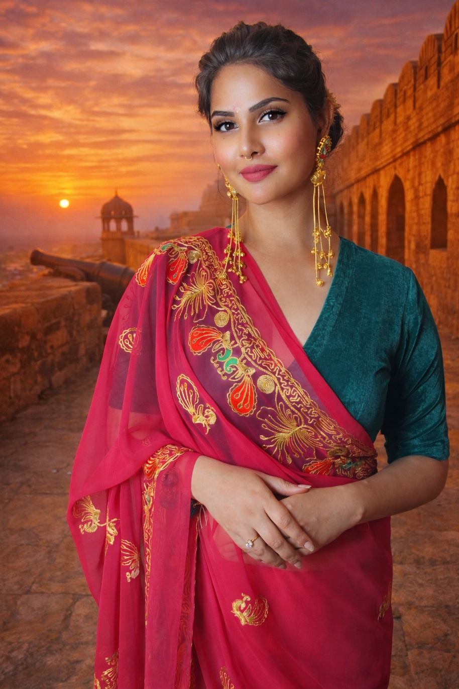 VASTRAYAM Exclusive Georgette Saree – Rich Pink