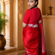 Bridal Red Mashru Katan Silk Banarasi Saree – Ghats Inspired Weave