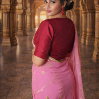 VASTRAYAM Exclusive Pink Georgette Saree with Gold Embroidery