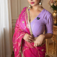 VASTRAYAM Rani Pink Georgette Saree With Golden Work