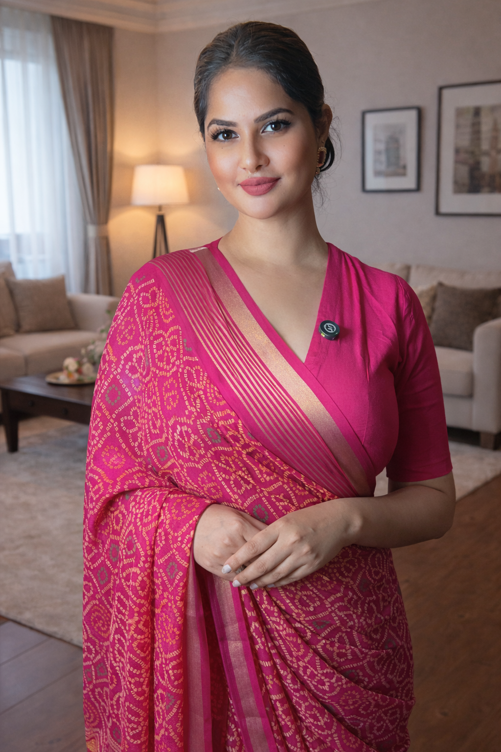 Bandhani Chiffon Saree with Thread Weaving Border