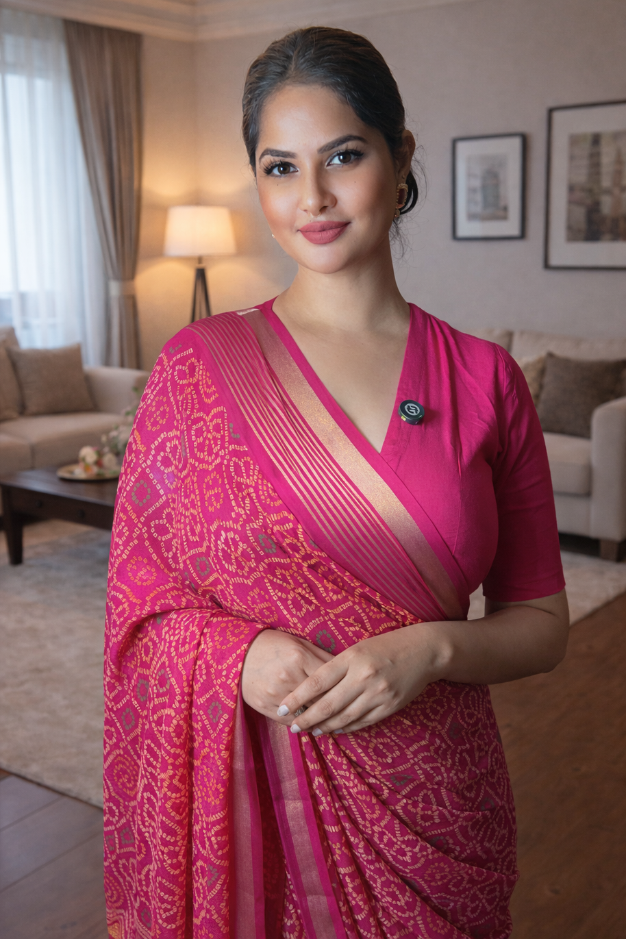 Bandhani Chiffon Saree with Thread Weaving Border