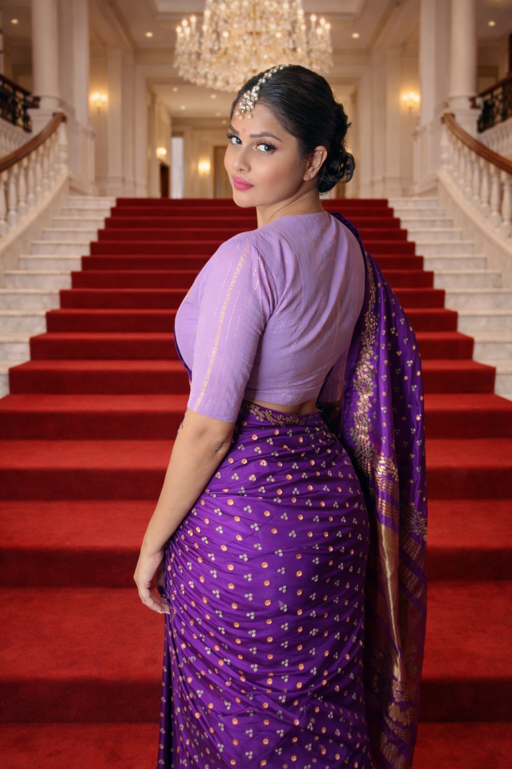 Purple Bandhej Chinon Silk Saree – Elegant Festive Wear