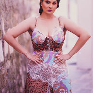 Midnight Blue Animal Print Fit & Flare Gown