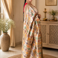 Off White Banarasi Silk Saree With Zari Weaving Work