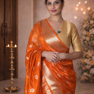 Metallic Orange Tissue Silk Meenakari Banarasi Saree