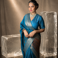 VASTRAYAM Kaishori Firozi Soft Banarasi Silk Saree