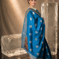 VASTRAYAM Kaishori Firozi Soft Banarasi Silk Saree